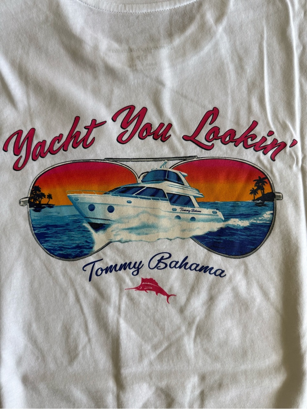Tommy Bahama White Short Sleeve Tee!  YACHT YOU LOOKIN’   NWTS!   S